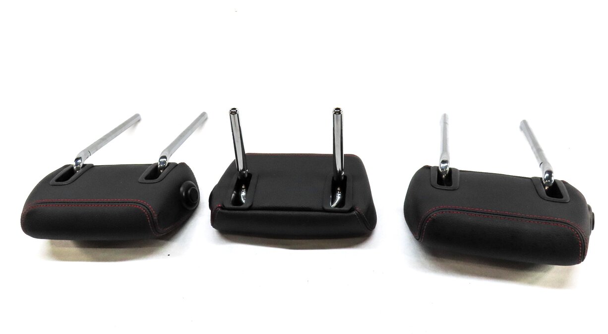 Thumbnail 4: 14-19 BMW 3 GT SERIES F34 REAR LEFT RIGHT CENTER HEADREST SET BLACK & RED STITCH