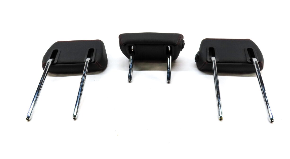 Thumbnail 5: 14-19 BMW 3 GT SERIES F34 REAR LEFT RIGHT CENTER HEADREST SET BLACK & RED STITCH