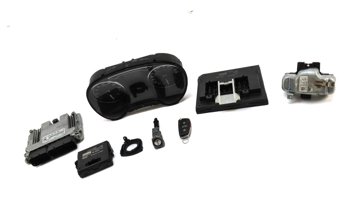 16-18 AUDI A3 E-TRON HYBRID (8V) SPEEDOMETER ECM BCM BODY ENGINE MODULE KEY SET