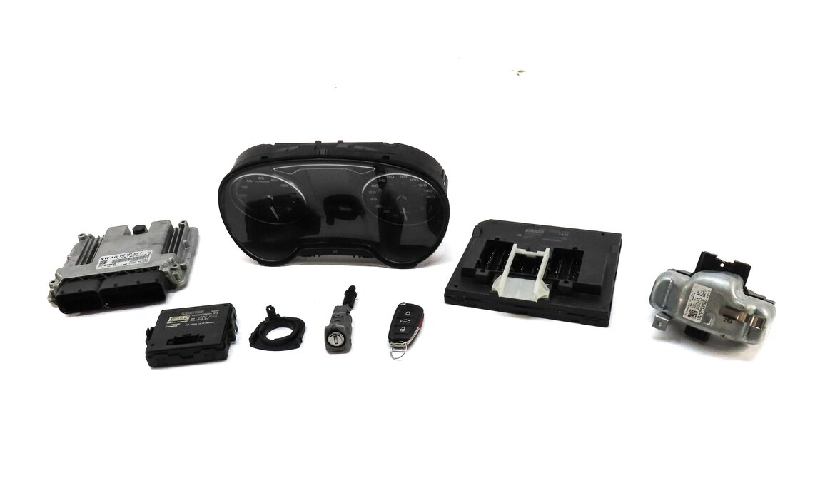 Thumbnail 3: 16-18 AUDI A3 E-TRON HYBRID (8V) SPEEDOMETER ECM BCM BODY ENGINE MODULE KEY SET