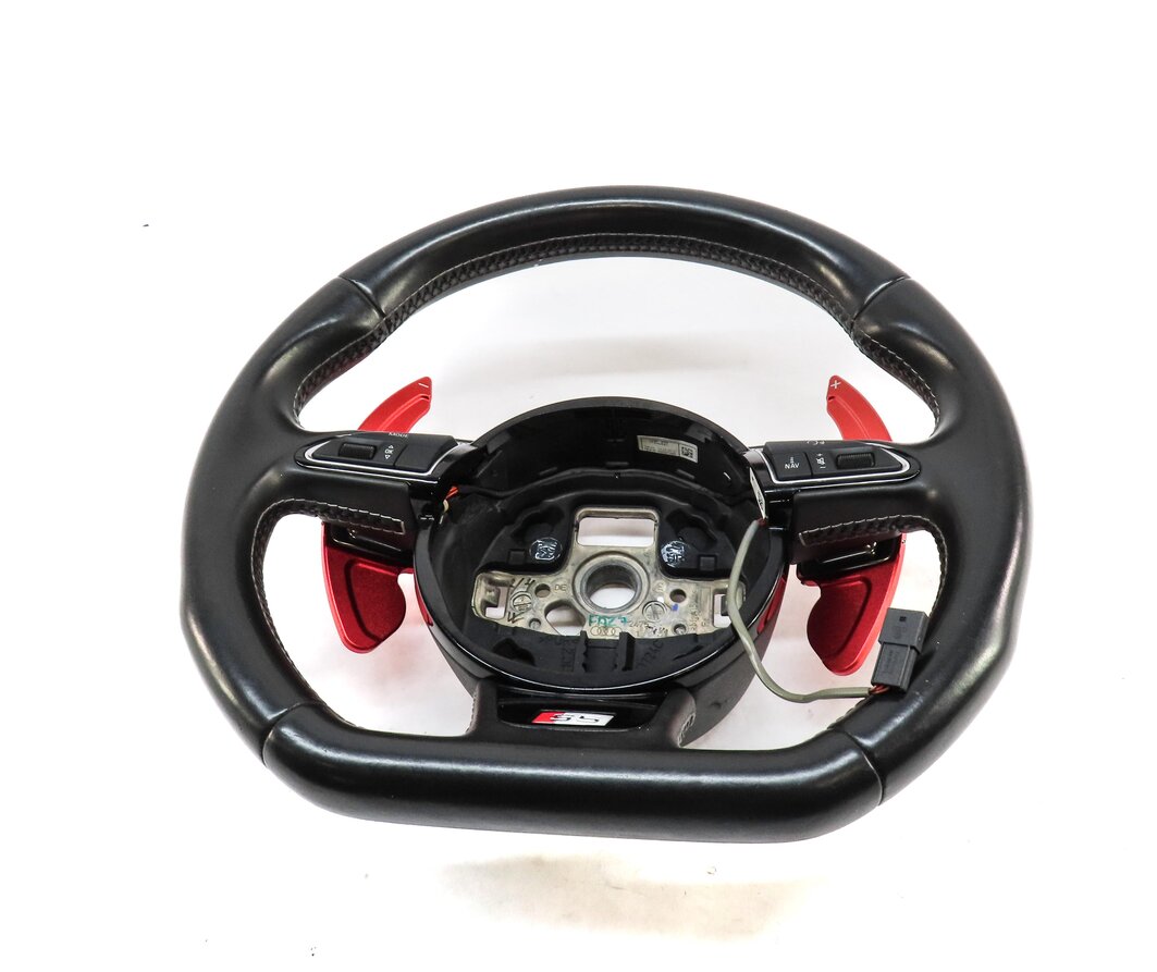 Thumbnail 4: 2013-2017 AUDI S5 (B8 8T) 3-SPOKE FLAT BOTTOM SPORT STEERING WHEEL w PADDLES