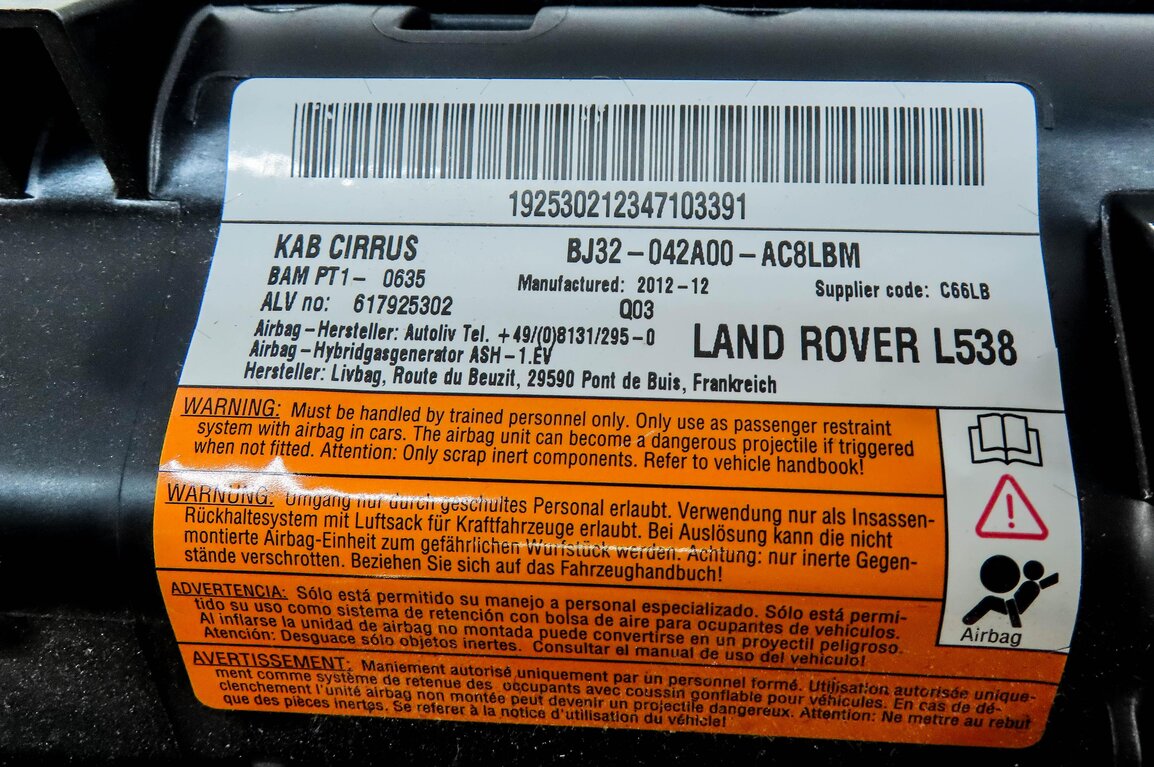 Thumbnail 7: 2012-2019 RANGE ROVER EVOQUE (L538) LEFT DRIVER KNEE AIRBAG AIR BAG (GREY)