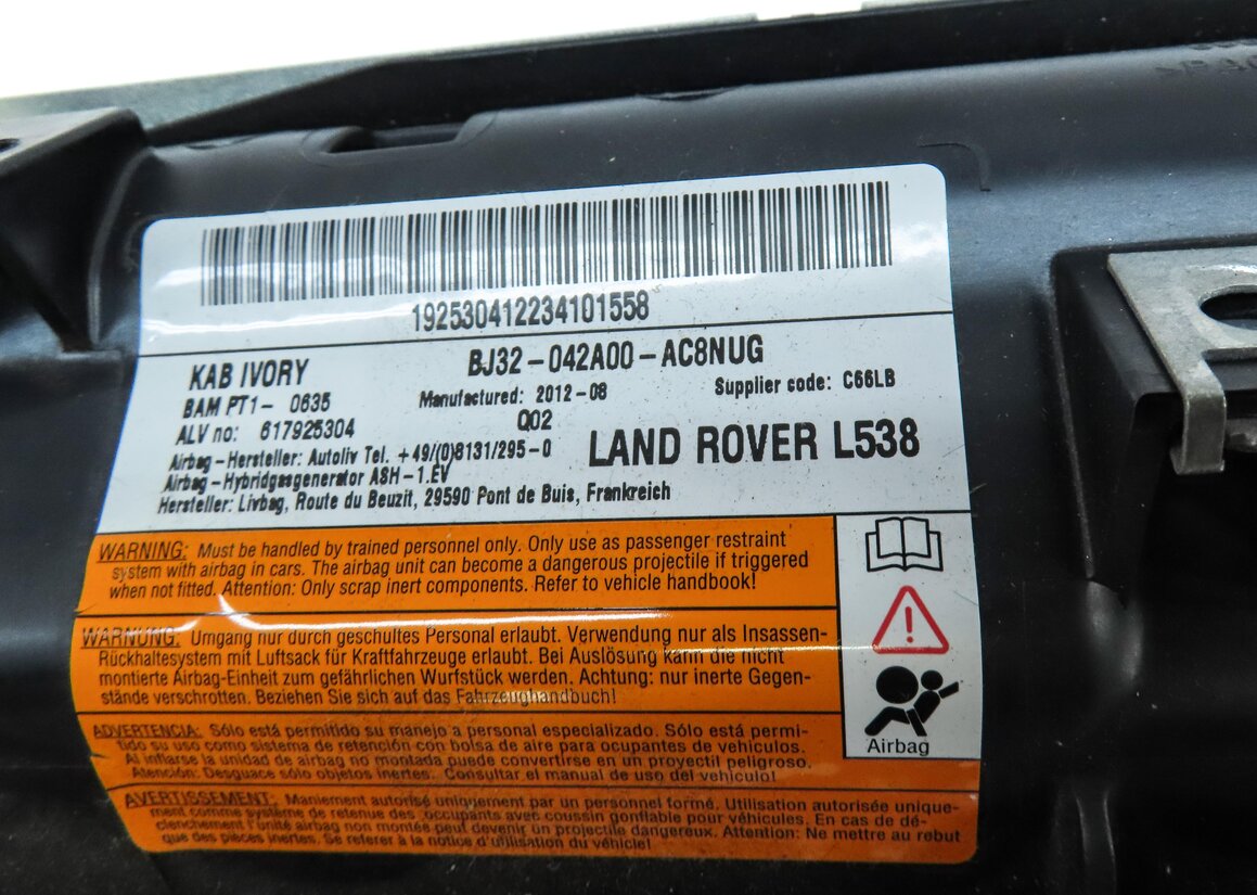 Thumbnail 6: 2012-2019 RANGE ROVER EVOQUE (L538) LEFT DRIVER KNEE AIRBAG AIR BAG (IVORY)