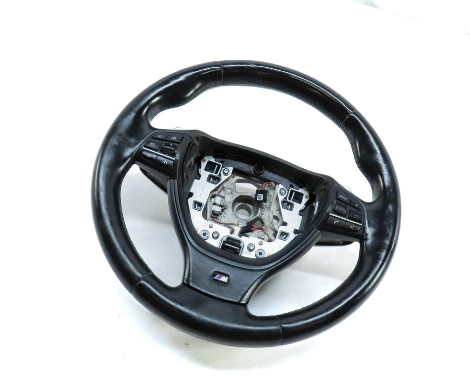 14-17 BMW 5 GT 7 SERIES F01 F07 3 SPOKE SPORT STEERING WHEEL w/ SWITCHES (BLACK)