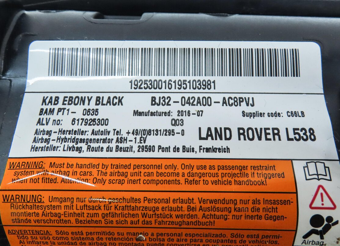 Thumbnail 6: 2015-2019 LAND ROVER DISCOVERY SPORT (L550) LEFT DRIVER KNEE AIRBAG (BLACK)