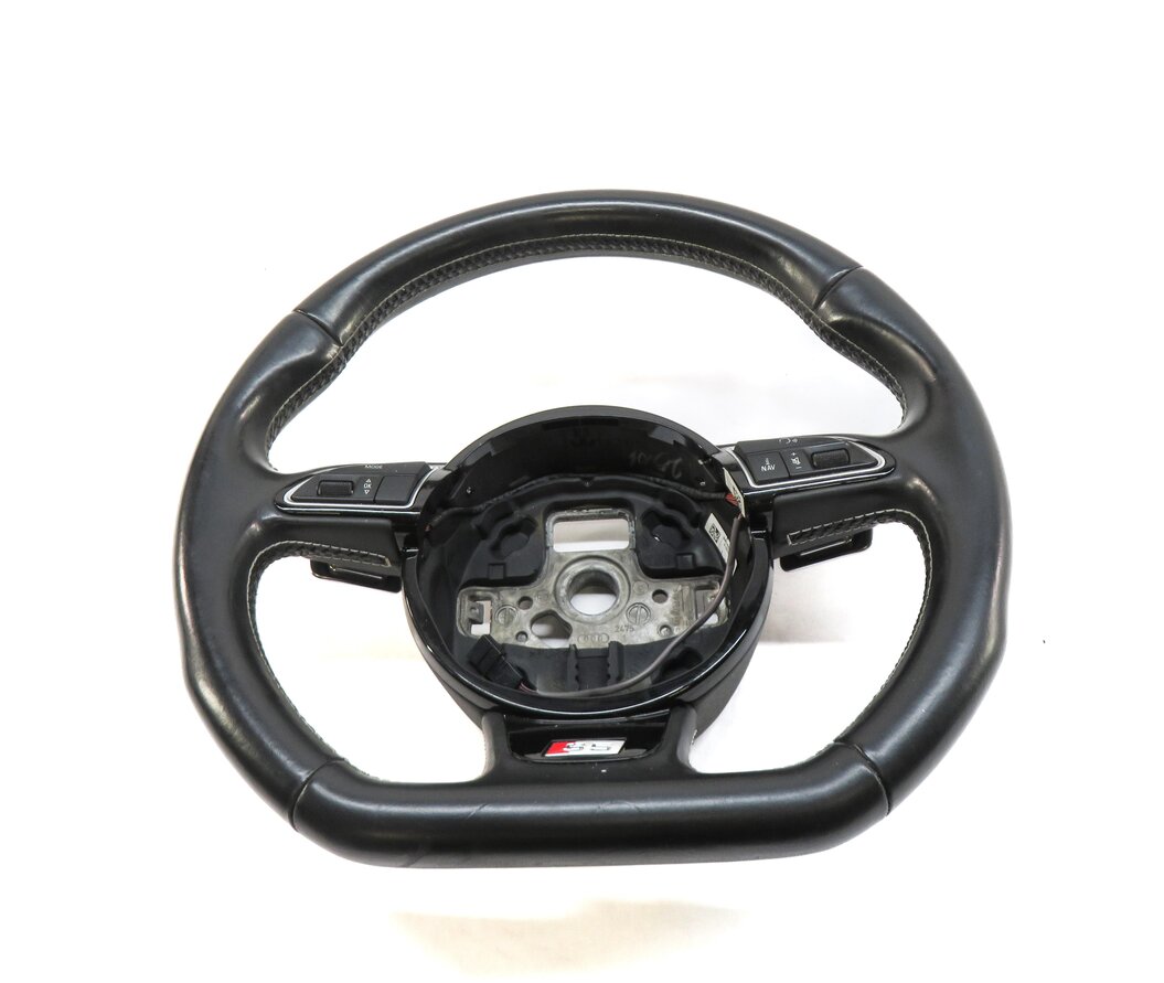 Thumbnail 2: 2013-2017 AUDI S5 (B8 8T) 3-SPOKE FLAT BOTTOM SPORT STEERING WHEEL w PADDLES