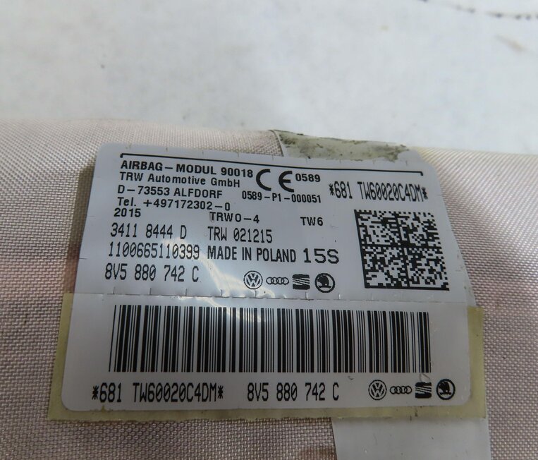 Thumbnail 6: 2015-2016 AUDI A3 S3 (8V) RIGHT PASSENGER ROOF SIDE CURTAIN AIRBAG AIR BAG