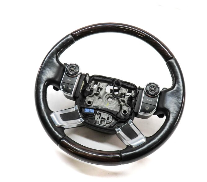 13-22 LAND RANGE ROVER (L405) 4 SPOKE STEERING WHEEL (BLACK w/ MACASSAR WOOD)