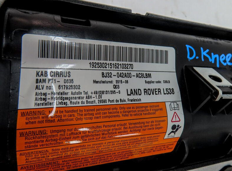 Thumbnail 6: 2012-2019 RANGE ROVER EVOQUE (L538) LEFT DRIVER KNEE AIRBAG AIR BAG (GRAY)