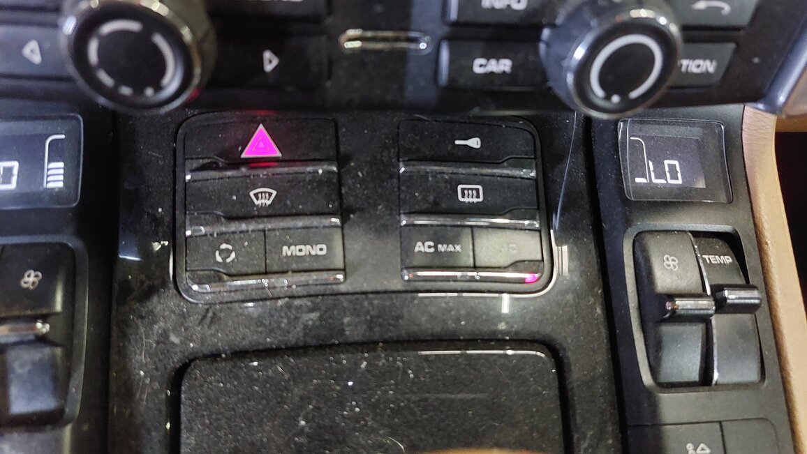Thumbnail 2: 2011 PORSCHE CAYENNE 958 FRONT CONSOLE HAZARD DEFROST AC MAX SWITCH BUTTON PANEL