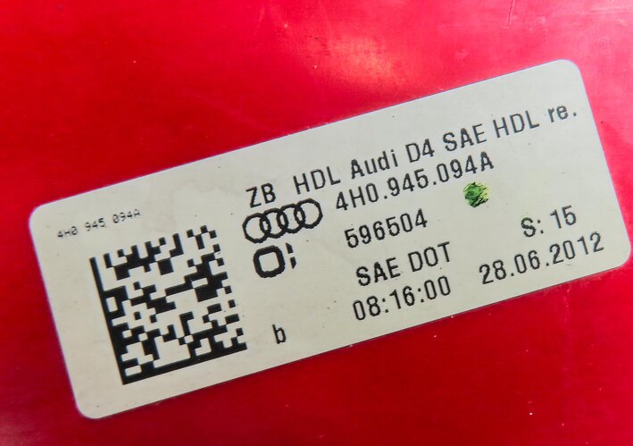 Thumbnail 6: 11-14 AUDI A8 S8 D4 4H RIGHT PASSENGER REAR TRUNK INNER LED TAILLIGHT LIGHT LAMP