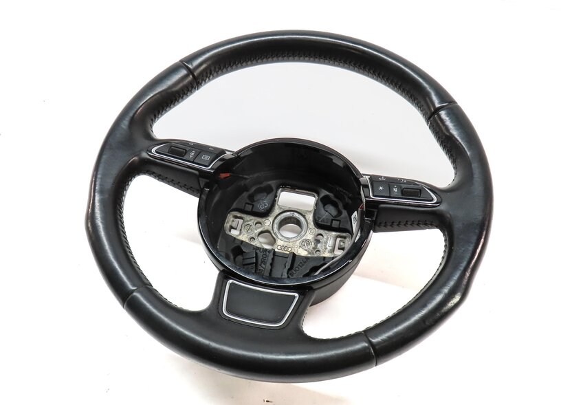 15-16 AUDI A3 (8V) LEFT DRIVER 3-SPOKE SPORT STEERING WHEEL w/ SWITCHES (BLACK)