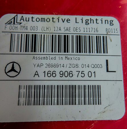 Thumbnail 6: 13-16 MERCEDES GL350 GL450 GL550 (X166) LEFT DRIVER TAILLIGHT BRAKE LIGHT LAMP