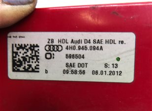Thumbnail 6: 11-14 AUDI A8 S8 D4 4H RIGHT PASSENGER REAR TRUNK INNER LED TAILLIGHT LIGHT LAMP