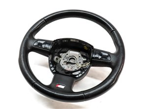 2007-2008 A4 Q7 S4 RS4 3 SPOKE S-LINE STEERING WHEEL w/CONTROL SWITCHES (BLACK)
