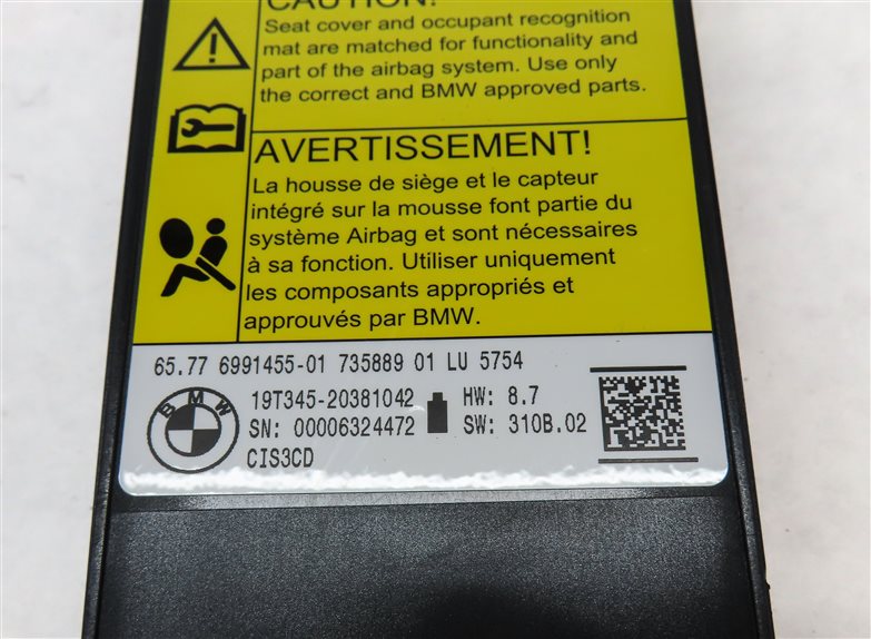 Thumbnail 4: 2020 BMW X3 (G01) FRONT RIGHT PASSENGER SEAT OCCUPANCY SENSOR MODULE