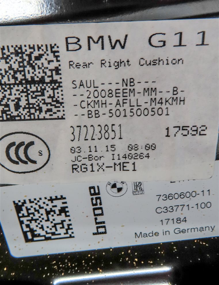 Thumbnail 7: 2016 BMW 750i (G11) REAR RIGHT LOWER HEATED COOLED COMFORT SEAT CUSHION (BEIGE)