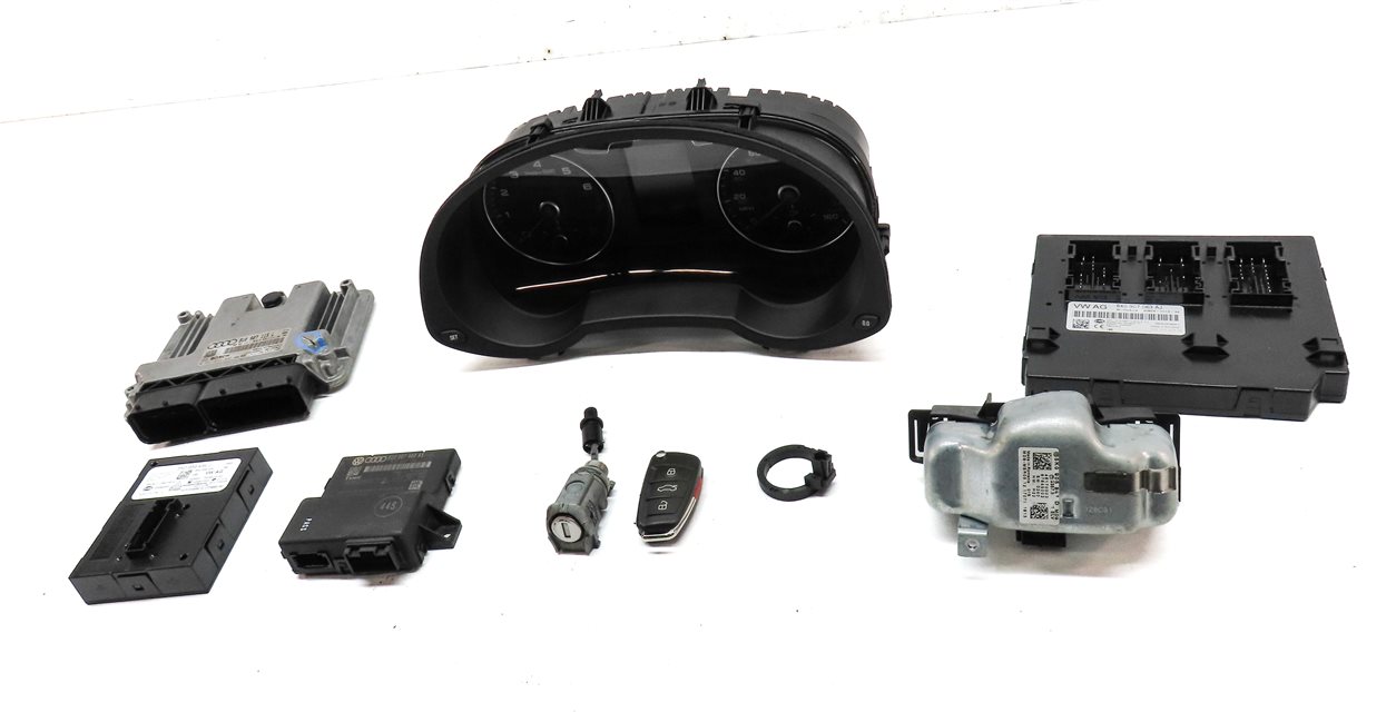 Thumbnail 2: 18 AUDI Q3 8U 2.0L TURBO CCTA SPEEDOMETER ECU IMMOBILIZER MODULE KEY SET (57k)