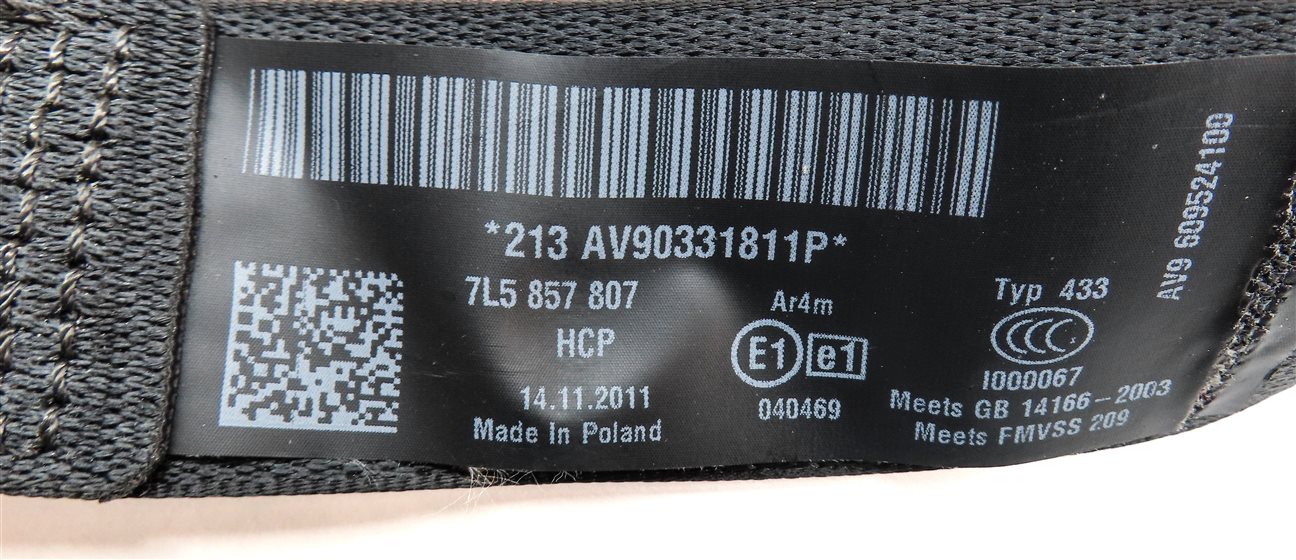 Thumbnail 6: 2006 PORSCHE CAYENNE S (955) REAR LEFT CENTER RIGHT SEATBELT RETRACTOR SET BLACK