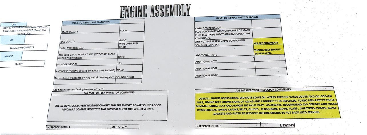 Thumbnail 7: 2010-2013 AUDI A3 (8P) 2.0L CBEA TDI TURBO DIESEL MOTOR ENGINE ASSEMBLY (113k)