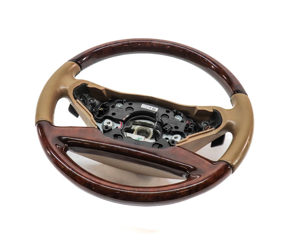 10-13 MERCEDES S CLASS W221 4 SPOKE STEERING WHEEL WALNUT WOOD & LEATHER (Brown)