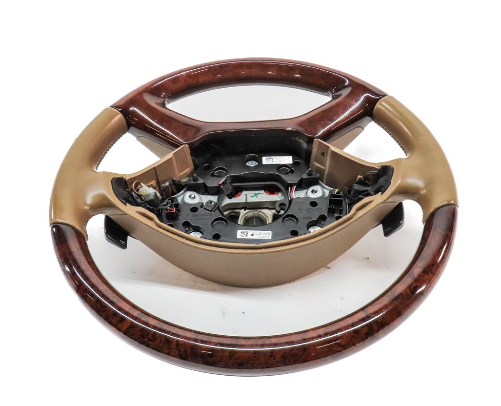 Thumbnail 4: 10-13 MERCEDES S CLASS W221 4 SPOKE STEERING WHEEL WALNUT WOOD & LEATHER (Brown)