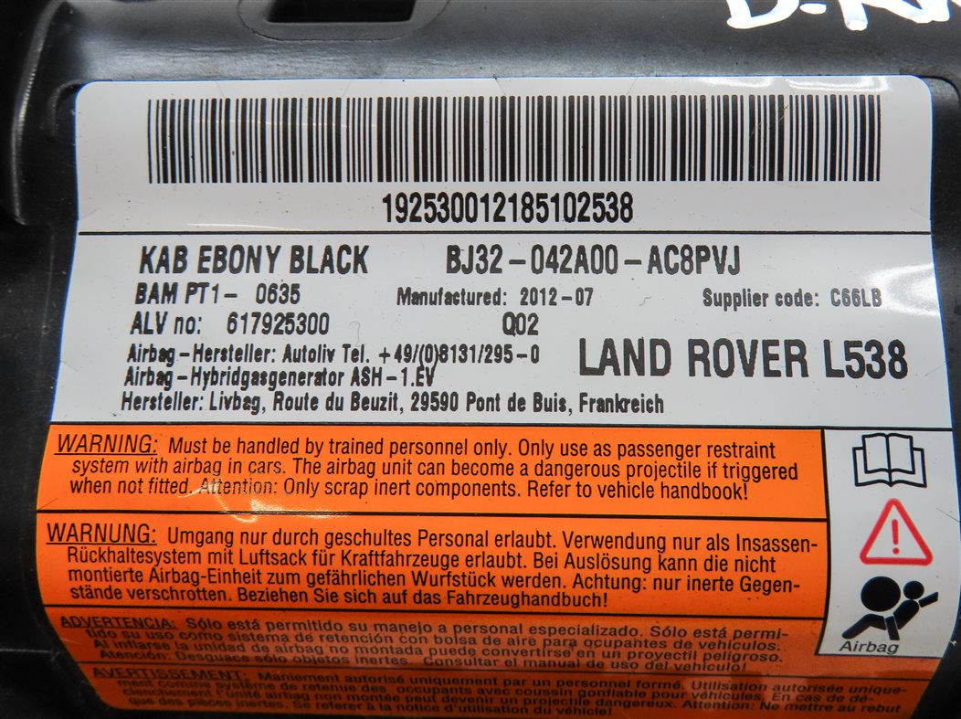 Thumbnail 6: 2012-2019 RANGE ROVER EVOQUE (L538) LEFT DRIVER KNEE AIRBAG AIR BAG (Black)