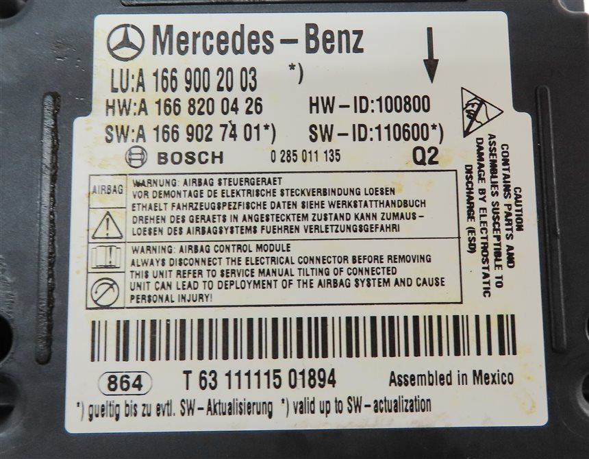 Thumbnail 4: 12-15 MERCEDES G550 G63 GL350 GL450 GL550 ML350 ML550 (X166 W166) SRS BAG MODULE