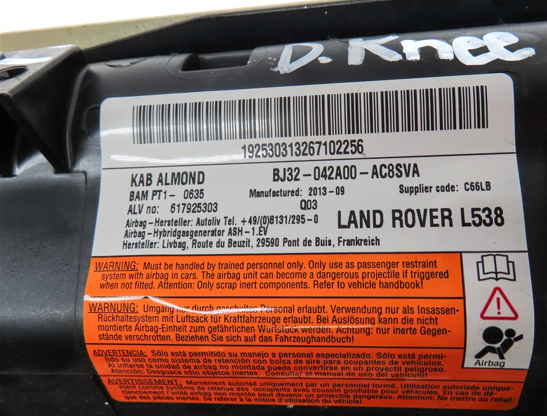 Thumbnail 6: 2012-2019 RANGE ROVER EVOQUE (L538) LEFT DRIVER KNEE AIRBAG AIR BAG (Almond)