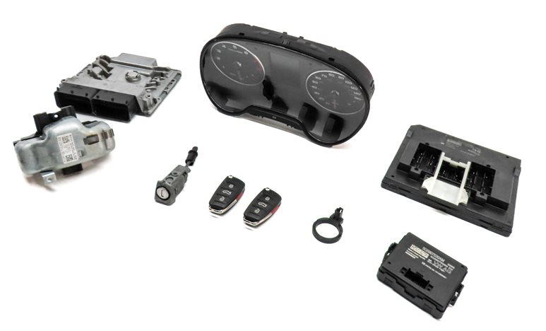 17-18 AUDI A3 8V SPEEDOMETER COLUMN LOCK BODY ENGINE CONTROL MODULE & KEY SET 8