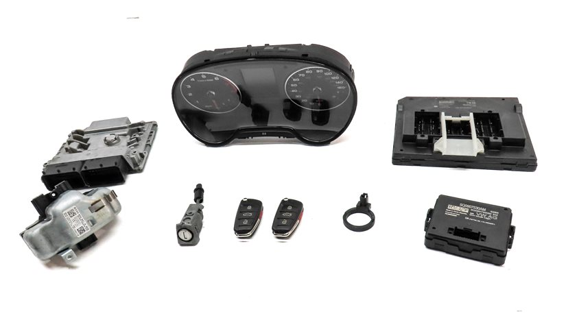 Thumbnail 3: 17-18 AUDI A3 8V SPEEDOMETER COLUMN LOCK BODY ENGINE CONTROL MODULE & KEY SET 8