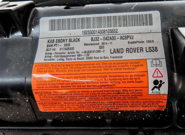 Thumbnail 6: 2012-2019 RANGE ROVER EVOQUE (L538) LEFT DRIVER KNEE AIRBAG AIR BAG (Black)
