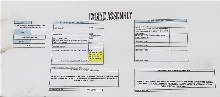 Thumbnail 7: 2016 AUDI A3 (8V) FWD 1.8L CNSB TURBO ENGINE MOTOR ASSEMBLY (96k)