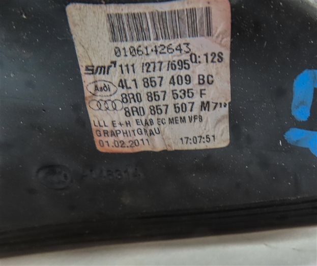 Thumbnail 10: 10-12 AUDI Q7 (4L) LEFT DRIVER P-FOLD AUTODIM MEMORY DOOR MIRROR (Gray)
