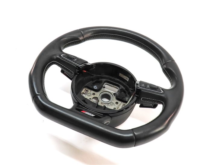 13-14 AUDI S4 3 SPOKE FLAT BOTTOM DRIVER STEERING WHEEL w/PADDLE SHIFTER (Black)