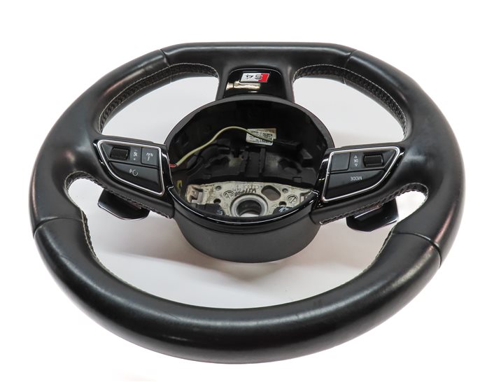 Thumbnail 4: 13-14 AUDI S4 3 SPOKE FLAT BOTTOM DRIVER STEERING WHEEL w/PADDLE SHIFTER (Black)