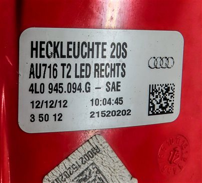 Thumbnail 6: 2010-2015 AUDI Q7 (4L) REAR RIGHT PASSENGER TAILLIGHT BRAKE LIGHT LAMP (LED)