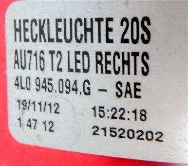 Thumbnail 8: 2010-2015 AUDI Q7 (4L) REAR RIGHT PASSENGER TAILLIGHT BRAKE LIGHT LAMP (LED)