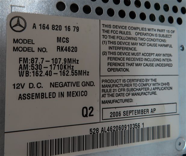 Thumbnail 9: 06-09 MERCEDES GL320 GL450 ML320 ML350 (W164 W251) AM/FM RADIO STEREO RECEIVER