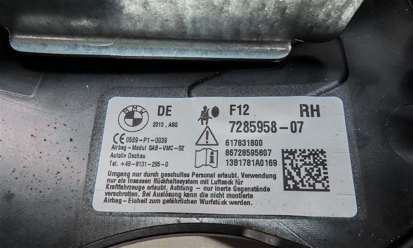 Thumbnail 6: 12-18 BMW 3 4 6 M4 M6 SERIES CONVERTIBLE FRONT RIGHT PASSENGER SEAT AIRBAG