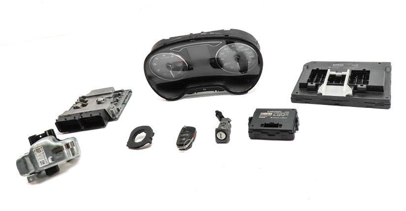 Thumbnail 3: 15-17 AUDI S3 (8V) 2.0L (CYFB) TURBO ENGINE ECM BCM IMMOBILIZER MODULE KEY SET/8