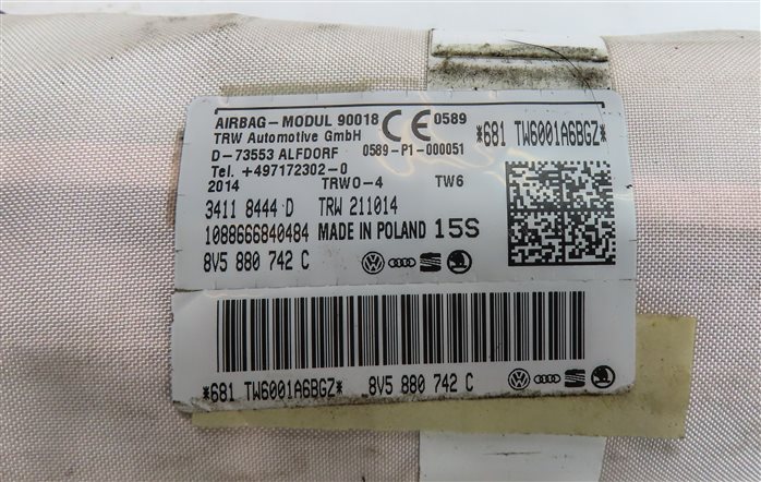 Thumbnail 4: 2015-2016 AUDI A3 S3 (8V) RIGHT PASSENGER ROOF SIDE CURTAIN AIRBAG AIR BAG