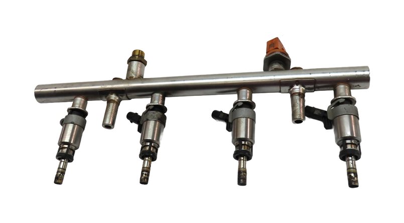 Thumbnail 2: 2013 AUDI A5 (B8 8T) 2.0L (CPMA) ENGINE MOTOR FUEL INJECTOR SET/4 w/ FUEL RAIL