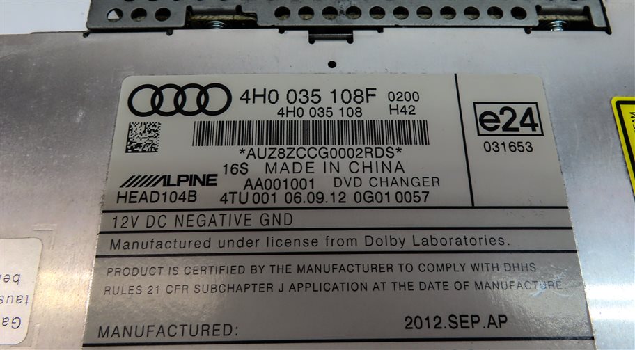 Thumbnail 8: 2013 AUDI A8 (D4 4H) STEREO AUDIO SOUND SYSTEM 6 DISC CD DVD CHANGER MODULE