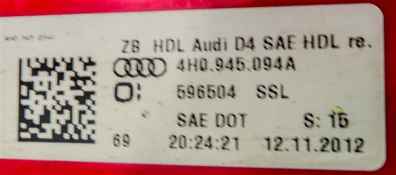 Thumbnail 15: 11-14 AUDI A8 S8 D4 4H INNER & OUTER LED TINTED TAILLIGHT BRAKE LIGHT LAMP SET/4