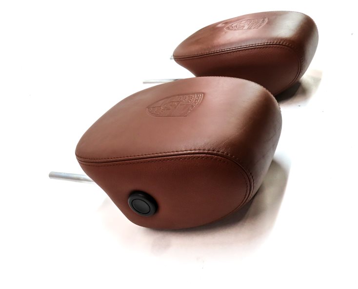 Thumbnail 6: 08 PORSCHE CAYENNE 957 FRONT SEAT LOGO EMBOSSED HEADREST SET/2 (Chestnut)