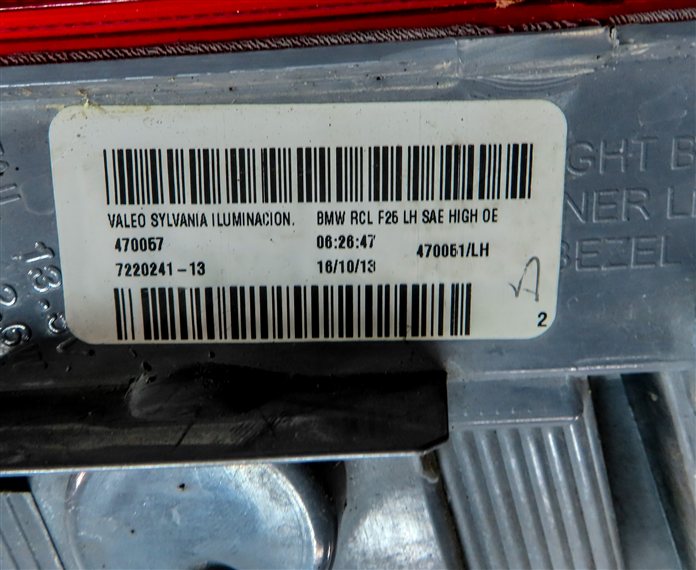 Thumbnail 6: 11-17 BMW X3 (F25) LEFT DRIVER REAR OUTER TAILLIGHT BRAKE LIGHT LAMP (OPT. 522)