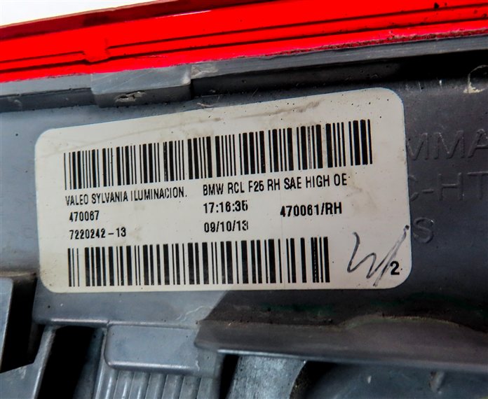 Thumbnail 6: 11-17 BMW X3 (F25) RIGHT PASSENGER OUTER INCANDESCENT TAILLIGHT LAMP (OPT 522)
