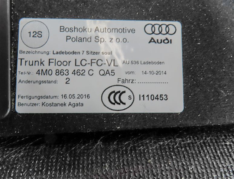 Thumbnail 5: 2017 AUDI Q7 (4M) REAR TRUNK CARGO CARPETED FLOOR COVER PANEL (BLACK)