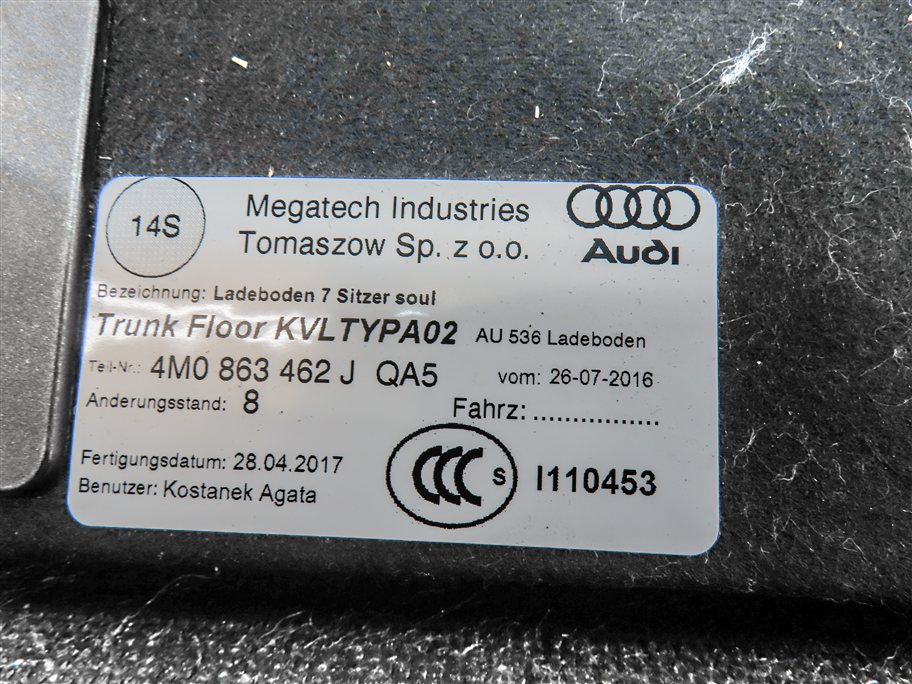 Thumbnail 7: 2017 AUDI Q7 (4M) REAR TRUNK CARGO CARPET FLOOR PANEL COVER (BLACK)